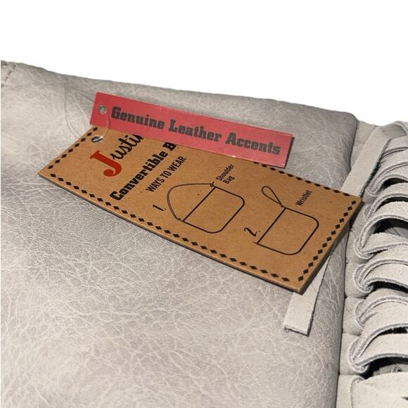 NWT! Justin Women's White Western Fringe Convertible Mini Shoulder Wristlet Bag - Picture 5 of 6